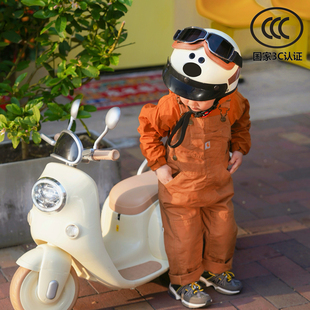 3c认证电动车儿童头盔卡通，狗狗创意滑板，电瓶车复古半盔可爱安全帽