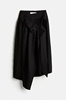 设计师系列黑色黑色羊毛混纺，假围裹不对称腰带百褶女士半裙2024新