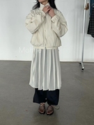 韩国减龄防晒户外肌理米白色薄款高级感夹克外套配百褶罩裙