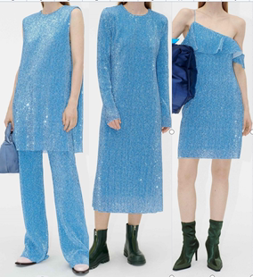波光粼粼的冰蓝海洋美人鱼系列新宽松连衣裙开叉上衣裤子半裙衬衫