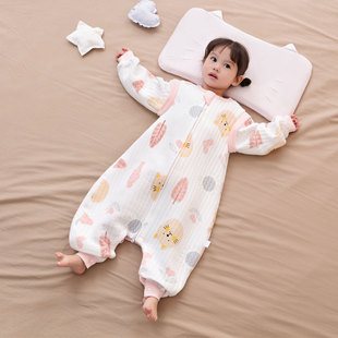 婴儿睡袋春秋薄款三层保暖睡袋宝宝，连体睡衣四季通用款儿童防踢被