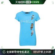 香港直发moschino莫斯奇诺女士，蓝色圆领套头，印花短袖t恤衫