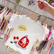 A646儿童韩版纯棉短袖T恤夏季女童可爱Kitty猫咪洋气童趣上衣