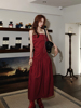 smol红色抹胸裙女性感夏季小个子，显瘦高级感设计气质两穿长裙
