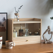 日式原木玻璃门收纳柜卧室化妆品茶具杯子厨房小橱柜置物收纳柜子