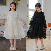 2023秋季韩版女童秋装，绣花长袖连衣裙中大童蕾丝，公主裙女孩仙女裙