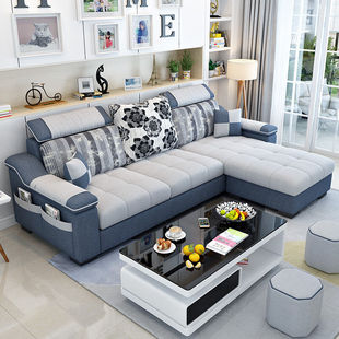 北欧轻奢科技布沙发(布沙发，)现代简约小户型客厅，转角贵妃可拆洗布艺沙