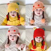 秋冬季宝宝帽子护耳毛线针织可爱假发婴幼儿套头保暖超萌防风加厚