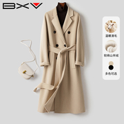 bxv山羊绒大衣女中长款2023秋季系带，品质感双面，呢外套品牌潮