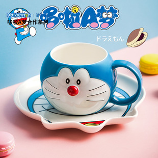 哆啦a梦水杯叮当猫杯子机器猫，可爱蓝胖子，马克杯陶瓷卡通杯带盖勺