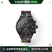 欧洲直邮TISSOT/天梭 男黑色表盘石英机芯黑色牛皮表带腕表45mm