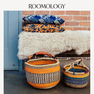 Roomology非洲进口手工草编手提购物篮收纳篮脏衣篮编织水果篮子