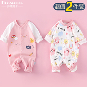 2件装0-18个月婴儿连体衣，春秋装女宝宝，纯棉爬爬服长袖卡通外出服