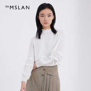 MSLAN法式甜美复古风灯笼袖套衫白色长袖雪纺衫MEAV1502