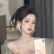 韩式新娘花朵耳夹超仙流苏长款森系耳环结婚纱礼服跟妆耳饰品