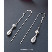 S925纯银水滴耳环女韩版简约小清新耳线耳钉学生小众设计感耳饰品