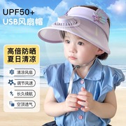儿童防晒风扇帽夏季2024遮阳太阳帽宝宝，凉帽女童外出空顶帽子