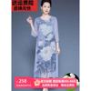 新中式妈妈真丝连衣裙女夏季中袖高端品质时尚印花过膝长裙子