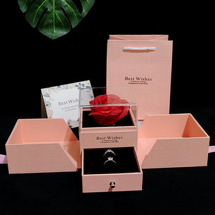 高档双开玫瑰皂花首饰礼盒项链对戒指饰品盒高级感礼物包装仪式感