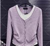 欧货钉珠叠穿假两件T恤女2024春季轻奢洋气小香风显瘦紫色针织衫