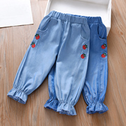 女童夏季防蚊裤薄款宝宝灯笼裤，儿童洋气休闲裤，小女孩天丝牛仔裤子