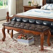 美式全实木床尾凳，欧式卧室床侧床榻，客厅沙发茶几凳衣帽间长条皮凳