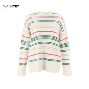 wanatry2022冬季彩色条纹，减龄100%羊毛上衣圆领套头针织衫
