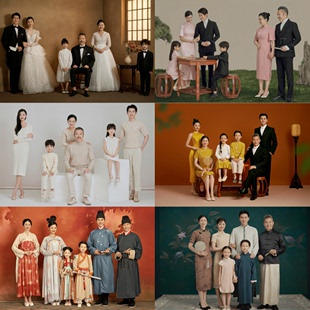 影楼全家福主题写真拍照服装23韩版家庭照服饰一家六口亲子装