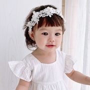 韩版饰品儿童发饰花朵白色蕾丝飘带女童发箍花环头饰头花