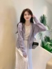 紫色镂空薄款羊绒毛衣外套，女2024春秋季温，柔风气质羊毛针织衫上衣