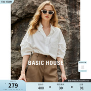 Basic House/百家好时尚短袖女衬衫夏季设计感小众衬衣