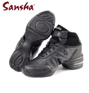 sansha法国三沙运动舞蹈鞋真皮，气垫现代舞鞋高帮，增高鞋广场舞皮面