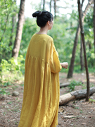 几分醉-黄小素原创设计水洗亚麻，宽松袍子夏季薄款有内衬连衣裙