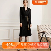 西装职业连衣裙女秋装，2023年高级感黑色外套ol长袖中长款裙子