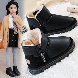 儿童雪地靴女童靴子2022皮靴，加厚防水保暖小女孩棉鞋宝宝短靴