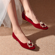 平底婚鞋女红色秀禾服新娘鞋2023年中式孕妇可穿低跟结婚单鞋