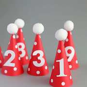 网红红色周岁帽子蛋糕装饰周岁生日甜品台插件插牌1-9小帽子摆件