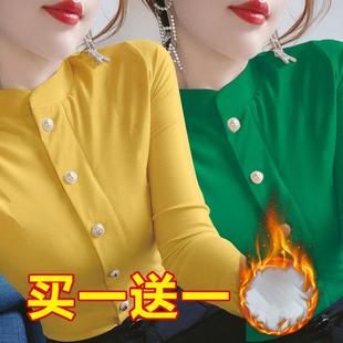 买一送一加绒长袖半高领t恤女2021春秋韩版显瘦打底衫上衣女
