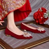 平底秀禾婚鞋女孕妇可穿低跟方头新娘鞋2023年不累脚红色单鞋