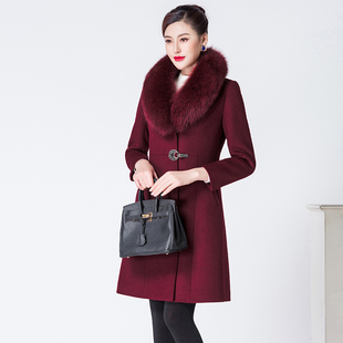 2021冬季新真狐狸毛领中长款韩版100%羊毛绒大衣女显瘦西装领外套