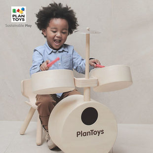 泰国plantoys架子鼓儿童打击乐器进口音乐早教木制敲鼓玩具男