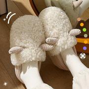 棉拖鞋女冬季2022家居室内防滑月子包跟加绒毛毛棉鞋外穿冬款