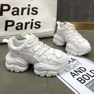 2023春秋新网面透气舞蹈鞋，厚底老爹鞋女增高厚底真皮运动牛皮超轻