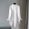 雪纺防晒白色长款衬衫，女遮屁股2024垂感上衣，小个子冰丝白衬衣(白衬衣)
