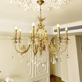 中古经典黄铜水晶蜡烛灯法式复古客厅卧室餐厅别墅吊灯