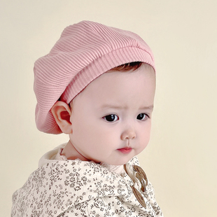 萌遇婴儿帽子春秋纯棉新生，儿女宝宝针织贝雷帽，婴幼儿柔软毛线帽冬