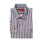 比华利保罗男装长袖衬衫春季商务时尚休闲尖领红色竖条纹纯棉衬衣