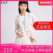 lily2024春女装气质一粒扣绑带收腰显瘦通勤米色小西装外套