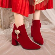 3-5-7厘米女鞋女靴子短筒时装靴春秋冬季新娘鞋休闲中跟粗跟