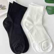韩国薄款透气卷边短袜夏季纯色，短筒袜子女棉袜，简约白色女士堆堆袜
